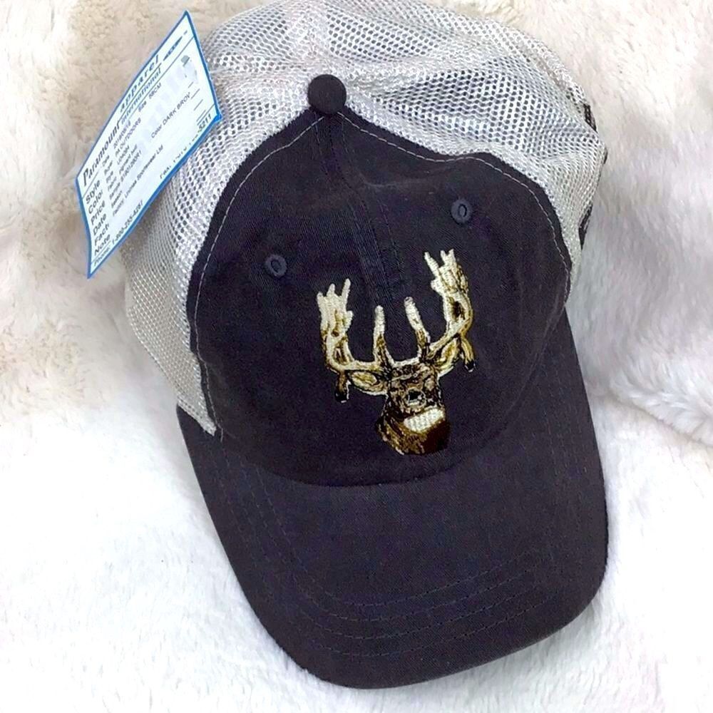 Paramount Deer Bone Head Embroidered Dark Brown Fabric Mesh Trucker Cap- NEW